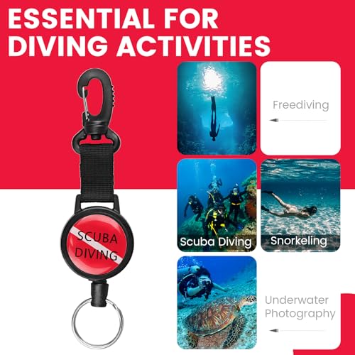 Scuba Diving Retractor, Dive Gear Keeper with 60cm/24'' Retractable Tether | Quick Release Retractor with Swivel Spring Clip, Split Ring for Diving Gauge, Flashlight, Camera, Compass, Whistle, Slate