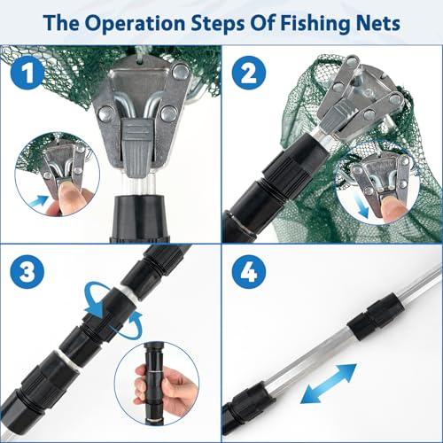 Triangular Fishing Net with Telescoping Pole Handle, Fishing Landing Net for Fishing & Camping, Handle Extend 18-36 Inches