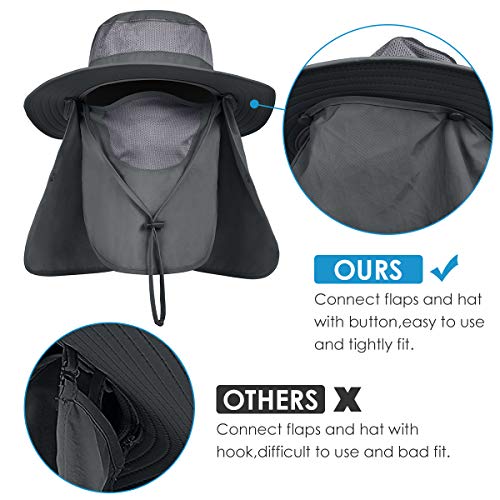 IYEBRAO Mens Outdoor Sun Hat with Face Neck Flap UV Protection Wide Brim Fishing Hat for Hiking Safari Gardening UPF 50+ - color: 2 Pack-dark Gray＆army Green