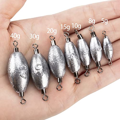 THKFISH Fishing Weights Inline Weights Trolling Sinkers Swivel Weights Quick Set Up Lead Fishing Sinker with Inner Swivel - size: 10pcs-40g(1.4 oz)