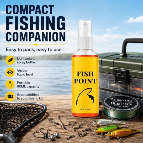 Fish Attractant Spray 80ml Fish Point Scent Liquid | Panfish Bait Scent Attractant for Men Angler Dad Husband Boyfriend Outdoor Trip Dock Boat Lake River Stream