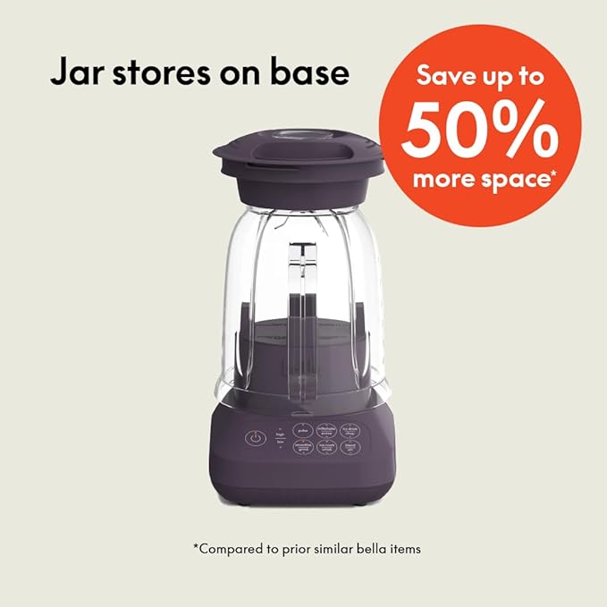 bella 10 Speed Countertop Blender, Juicer & Smoothie Maker, Fits-anywhere™ Kitchenware, Slim Flip & Store Design, Dishwasher Safe 48oz Capacity Pitcher & Lid, Stainless Steel Blade, 450 Watt, Plum