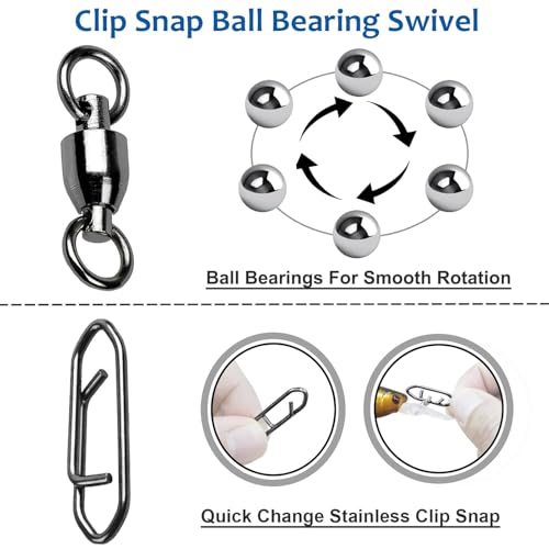 AMYSPORTS High Strength Snap Swivels Stainless Bearing Rolling Fishing Swivel Freshwater Snap Swivels Fishing Clip Steel Black Nickel - size: Size 8+XXL (221lb) 50 pcs