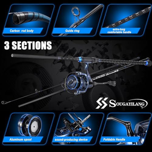SOUGAYILANG Surf Fishing Rod and Reel Combo, Heavy 3-Piece Travel Spinning Rod with Reel for Red Drum, Striped Bass, Beach & Saltwater Fishing(9'/10'/11'/12') - color: blue, size: 10ft