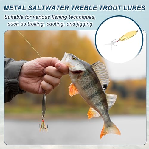 Fishing Spoons Lures, Metal Saltwater Treble Trout Lures Jigging Spoon with Treble Hooks Spinner Baits for Freshwater - color: Gold, size: 14g / 1/2oz