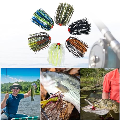 OROOTL Silicone Jig Skirts Spinnerbait Skirt Replacement Bass Fishing Lures for DIY Spinner Baits Buzzbaits Squid Jig Accessories - color: B-Skirts with Rattles-12pcs