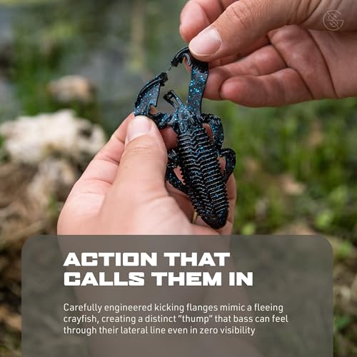 Googan Squad Bandito Bug Fishing Lures – Soft Bait for Bass Fishing, Swim Baits with Unique Kicking Action, Saltwater and Freshwater Fishing Gear, Pack of 6 (4 inches) - color: Green Pumpkin Purple