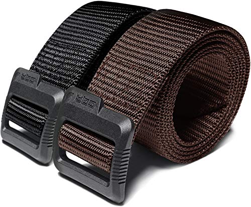 CQR Tactical Belt, Military Style Heavy Duty Belt, Webbing EDC Quick-Release Buckle - color: 2pack Dura Nylon Black/Brown, size: Large