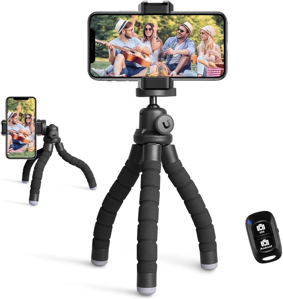 Ubeesize Phone Tripod, Portable and Flexible Tripods with Wireless Remote and Clip, Cell Phone Tripode Stand for Video Recording