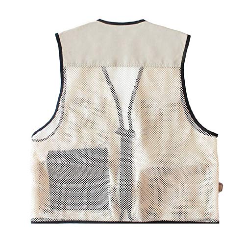 Foldable Outdoor Fishing Camping Travel Mesh Vest, Multi-Pockets Photography Lightweight Vests - color: Beige, size: Medium