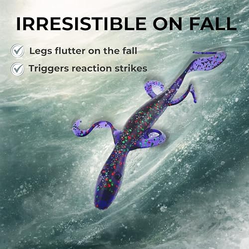 Wild Lizard Soft Lure, 5.5 Inch Scented Creature Bait for Bass Fishing, Active Legs & Tail, Dense Salt Body for Natural Sink, Ideal for Texas & Carolina Rig, 10-Pack - color: Pumpkin Brown