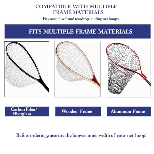 Rubber Fishing Net Replacement Hook Resist Fishing Nets for Fly Fish Landing Net, Trout Nets,Rubber Mesh Bag 4 Size - color: White, size: S:Fits Hoop 11.81"-13"|Net Dia 11.81"|Depth 9"