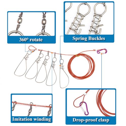 Holder Set Fishing Stringer Stainless Steel Stringer Clip Big Fish Wire Rope Cable Live Fish with Handle Easy Installation Holder Tool