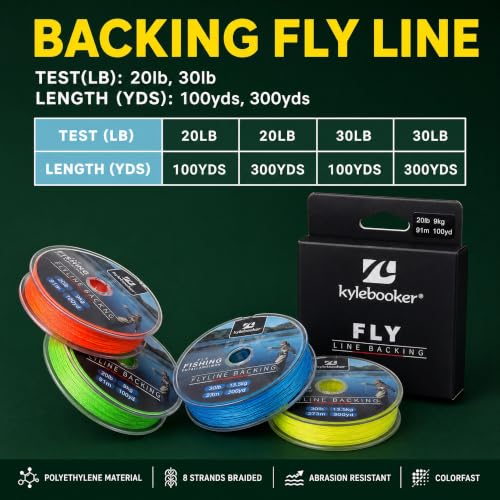 Kylebooker Fly Fishing Dacron Braided Backing Line Abrasion Resistant Trout Fly Line 20lb/30lb - color: Fluo Yellow, size: 30LB 273m/300yds