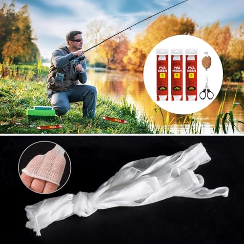 DONQL 5M PVA Mesh Carp Fishing with Scissors, 3 Pcs PVA Bags Carp Fishing, 45" Fast Water Soluble Mesh Bags Refill Bait - size: 25/37/44MM