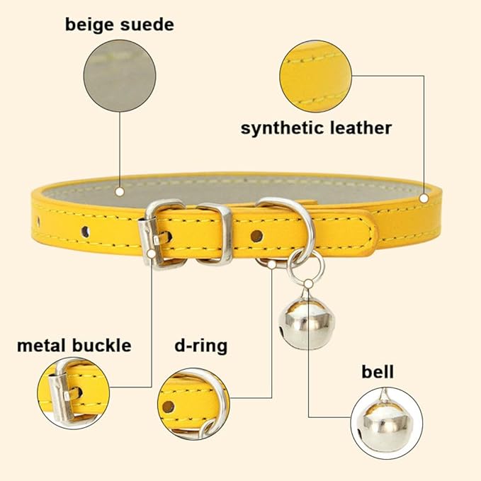 Red XS Dog Collar with Bell, Soft Pu Leather Cat Collars Adjustable Buckle for XXS Extra Small Medium Tiny Female Male Boys Girls Pets Puppy Kitten Teacup Yorkie X-Small