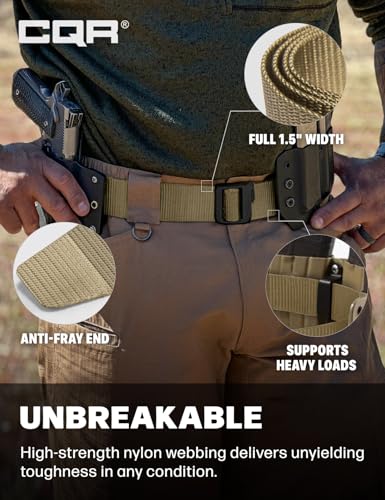 CQR Tactical Belt, Military Style Heavy Duty Belt, Webbing EDC Quick-Release Buckle - color: 2pack Dura Nylon Black/Khaki, size: Large