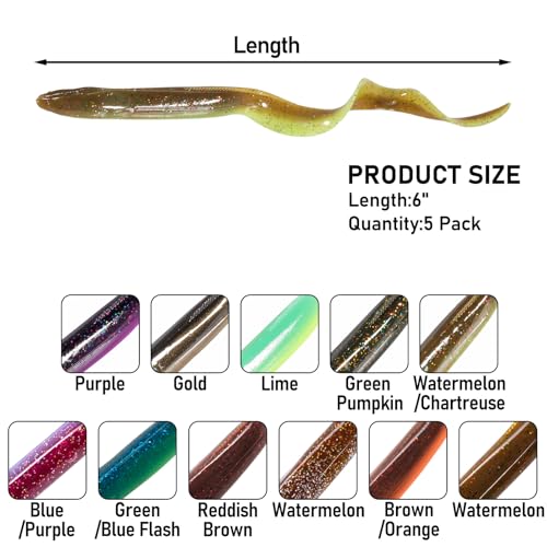 Dr.Fish 5 Pack Sand EEL Lures Saltwater Soft Fishing Lures Swimbait 6 Inch 3/8oz Surf Fishing Creature Baits Soft Plastic Artificial Ribbontail Worm - color: Purple