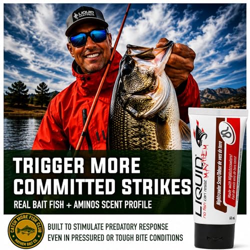 Liquid Mayhem Nightcrawler Fish Attractant Gel 60 ml / 2 oz · 60 Uses – Real Anchovy Bait & Aminos | UV-Enhanced Long-Lasting Gel – All Lure Types - size: 3-Pack