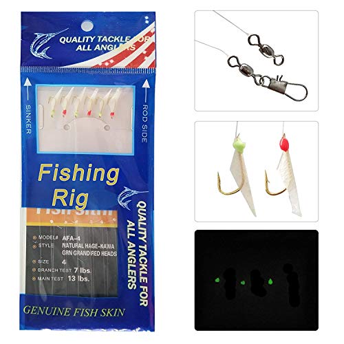 Fishing Bait Rigs Saltwater, 10Packs Surf Fishing Rigs with Fish Skin Feather Fishing Hooks Swivels Glow Beads Rigs Sea Bass Rigs Fishing Bait Lures - color: AFA, size: 8#