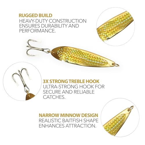 Crocodile Spoons 1oz, 6 Pcs Gold with Treble Hooks, for Saltwater & Freshwater Casting, Includes Durable Gold Finish, Ideal for Halibut, Barracuda, Tuna & More