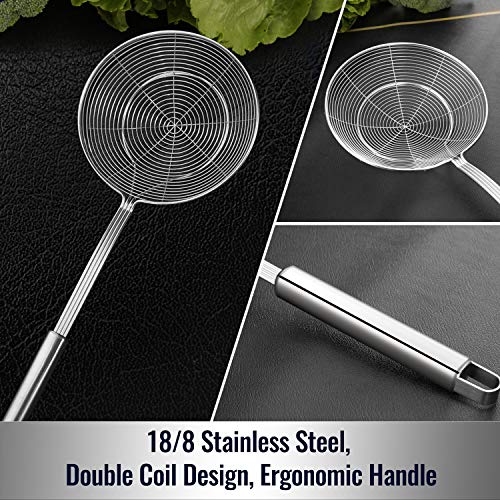 Hiware Solid Stainless Steel Spider Strainer Skimmer Ladle for Cooking and Frying, Kitchen Utensils Wire Strainer Pasta Spoon, 5.4 Inch