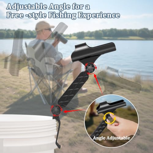 Huntury Adjustable Bucket Rod Holder for Ice Fishing, Clip On Mount, Foldable, Adjustable Angle, Ice Fishing Accessories - style: Single - Adjustment