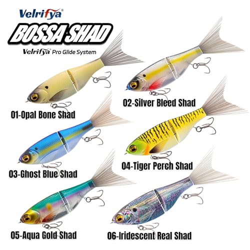 Bossa Shad Multi-Jointed Swimbait – Realistic Shad Profile with Natural Swimming Action for Bass Fishing - color: 05-Aqua Gold