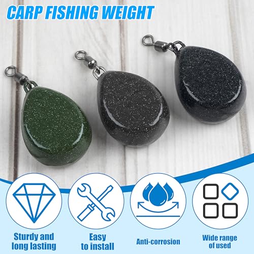 Carp Fishing Weights Sinkers, 4/8pcs Coated Tapered Flat Pear Fishing Sinkers with Swivels for Carp/Coarse Fishing Tackle 3 Colors - style: Green-4pcs