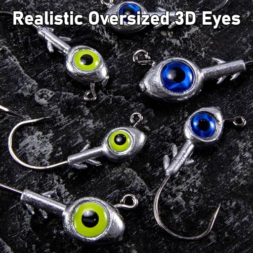 Dr.Fish 10 Pack Fishing Eyes Jigs 3D Eyes Trout Heads Bass Hook Saltwater Swimbait Jig Heads Freshwater Walleye Redfish Striper 1/2oz 3/8oz 1/4oz 3/16oz - color: Chartreuse Eyes, size: 3/16oz-Hook #1/0