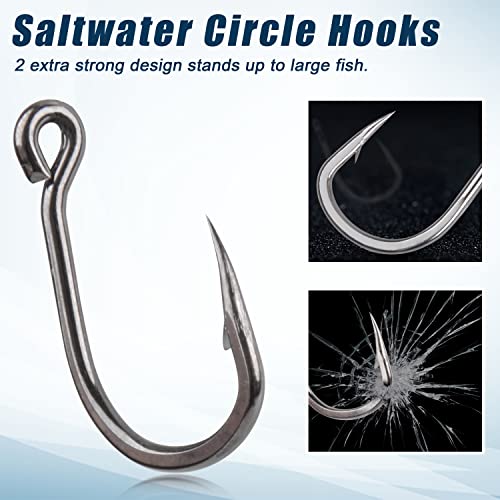 Saltwater Live Bait Fishing Hooks- 35pcs Inline Circle Hooks Catfish Bait Fish Hooks 2X Strong Stainless Steel Hooks for Big Game Fishing 1/0-12/0 - size: 3/0-35pcs