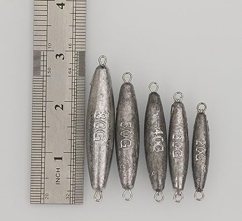 Inline Trolling Sinkers Kit - Double Ring Lead Fishing Weights Casting Sinker Bullet/Olive for Saltwater and Freshwater Fishing - size: 1.0 oz - 5 pcs