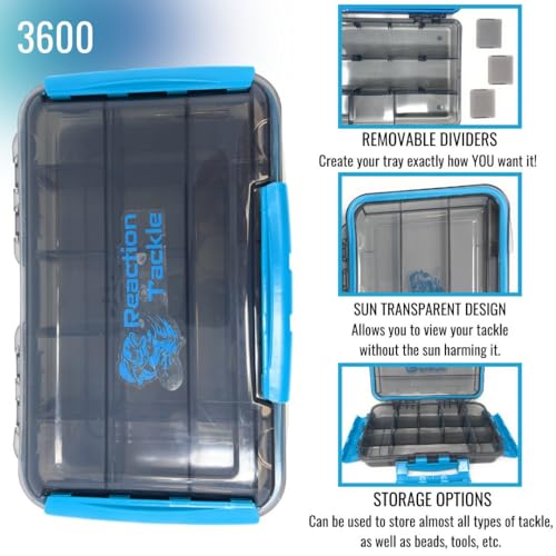 Reaction Tackle Premium Tackle Trays, Water Resistant Fishing Tackle Box Organizers with Triple Clip Closure, Removable Dividers and Clear View Design - 3600 (4-Pack) - size: 3600 (4-Pack)
