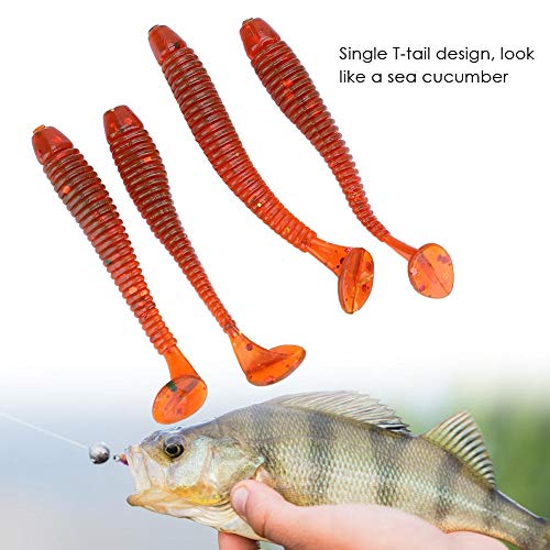 Tbest 50 Pcs 5cm Soft Fishing Lures, Plastic Fishing Bait T-Tail Grub Worm Baits Fish Tackle Accessory 9 Colors - color: Red