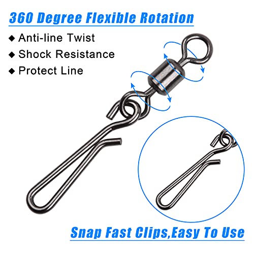 AGOOL Fishing Swivels Snaps Fishing Quick Clips, 60/200pcs Rolling Barrel Swivels with Quick Clips Snaps Swivels High Strength Speed Clips Connector Freshwater Saltwater Fishing Tackle - color: 10#-60pcs