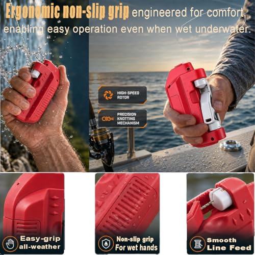 Electric Knot Assist -Automatic Electric Fishing Knot Assist Machine | Quickly ties GT & FG knots, portable line tying device, professional fishing gear for river, reservoir, lake and coastline - color: Red-1pcs