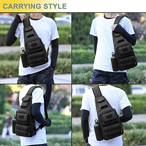Tactical Shoulder Bag - 1000D Molle Military Backpack Outdoor Daypack Chest Pack (Black) - color: Black
