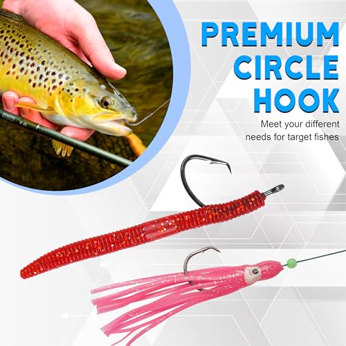 Fishing Circle Hooks Saltwater, 120pcs Catfish Hooks Offset Circle Octopus Fishing Hooks High Carbon Steel Black Nickel 2X Strong Barbed Fishhooks for Bass Trout Catfish Freshwater Size 6#-10/0 - size: 6#-120pcs
