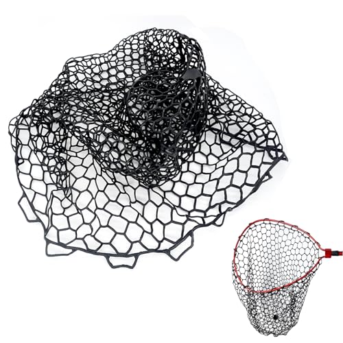 Rubber Fishing Net Replacement Hook Resist Fishing Nets for Fly Fish Landing Net, Trout Nets,Rubber Mesh Bag 4 Size - color: Black, size: L:Fits Hoop 19.7"-21"|Net Dia.19.7"|Depth 24"