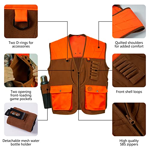 BASSDASH Upland Game Field Water-Resistant Bird Hunting Vest with Multi Pockets Men Women FV11 - color: Brown/Orange, size: 3X-Large