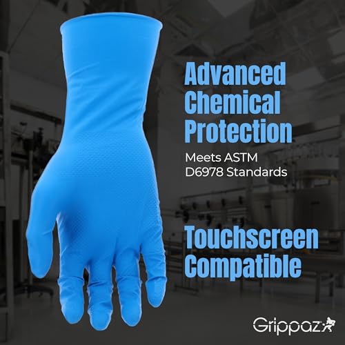 PIP Grippaz Food Plus 8 Mil Nitrile 12" Disposable Gloves 48-Pack, Fish Scale Grip, Enhanced Fatty Food Handling, Blue, Medium (67-308/M) - size: Medium