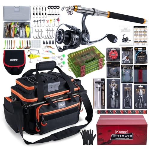 Goture Fishing Rod and Reel Combos,1.8M-2.7M Telescopic Fishing Pole Spinning Reel Line Lures Set with Carrier Bag,Telescopic Rod Kit for Starter Travel Saltwater Freshwater Gear Gift - color: E1:Fishing Full Kit with Tackle Bag, size: 6 ft/1.8 m