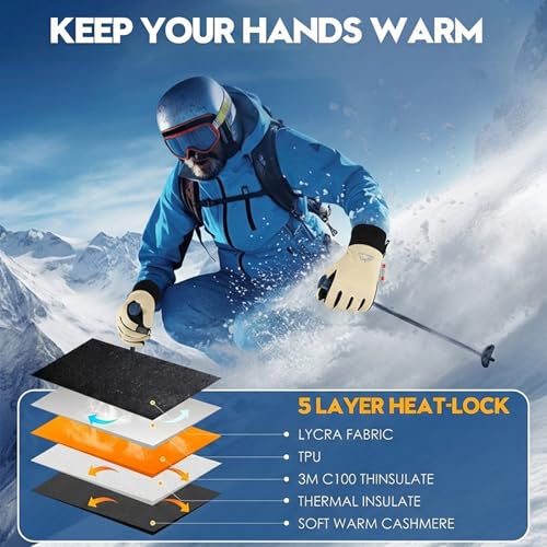 Bruvoalon Winter Gloves for Women & Men, 3M Thermal Insulation, Lycra Fabric, Touchscreen, Anti-Slip - color: Beige, size: X-Large