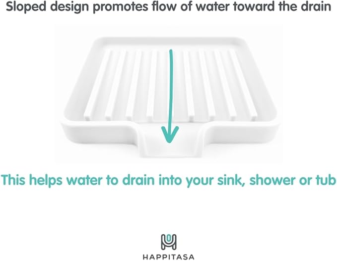 Silicone Soap Dish Tray and Sponge Holder with Drain Chute, Rectangular, Kitchen and Bathroom Sink Organizer (White, 5.2"x4" (Set of 2), 7.2 Ounces)