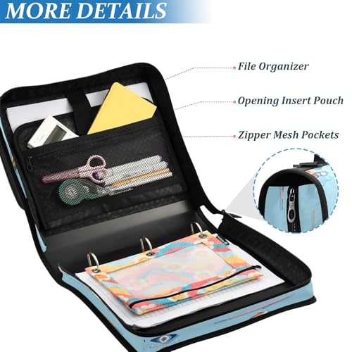 Fishing Lures Blue Cute 3 Ring Zipper Binder with Strap 1.5 inch 500 Sheet Capacity File Folder Storage Organizer