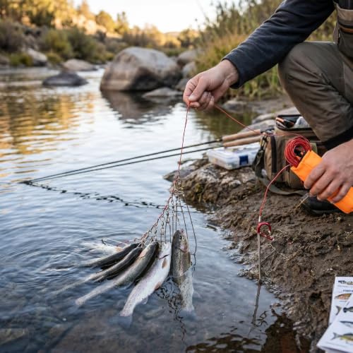 Fish Stringer with 10 Detachable Stainless Steel Hooks, 16.4ft PVC Coated Rope High Strength Fishing Lock for Kayak Fishing