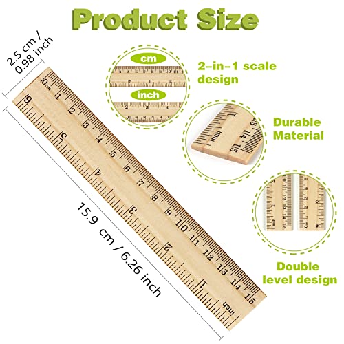 ZZTX 3 Pack Wooden Ruler 6 Inch（15 cm) | 2-in-1 scale design, Durable material, Double level design - color: 3 Pack, 6 Inch