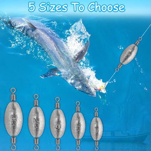 15Pcs Fishing Weights Sinkers Inline Trolling Sinkers with Inner Swivels | Egg Sinkers Oval Drop Shot Weights Lead for Saltwater Freshwater Fishing - size: 3/4oz-15Pcs