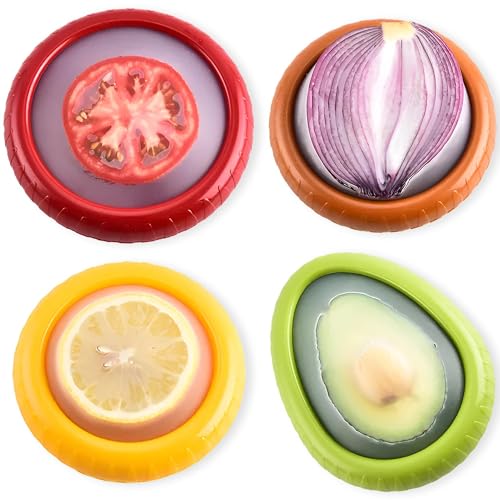 Silicone Avocado Saver - 4PCS Multi-Use Food Saver as Onion Saver & Lemon Saver, Avocado Keeper, Tomato Saver, and More - Anti-Oxidation + Reusable Fruit and Vegetable Storage Containers for Fridge