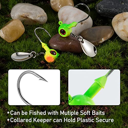 Dr.Fish 10 Pack Underspin Jigs Heads Freshwater Swimbait Ball Jig Bass Walleye Fishing Hooks Colorado Spinner Blade Flat Bottom Stand up - color: Pink, size: 1/8oz-Hook #2